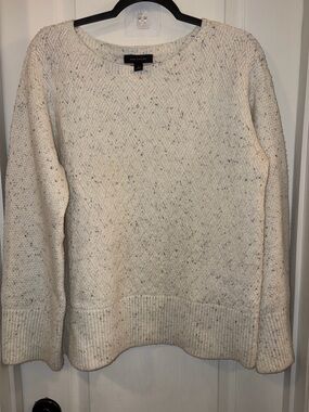 Ann Taylor Cream Speckled Knit Crewneck Sweater